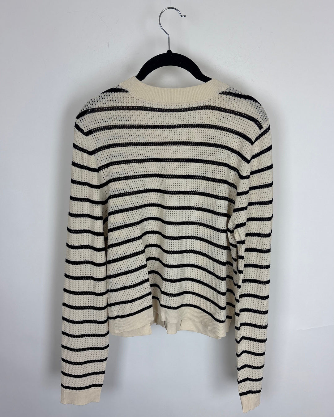 Cream and Black Striped Long Sleeve Cardigan - Size 6/8