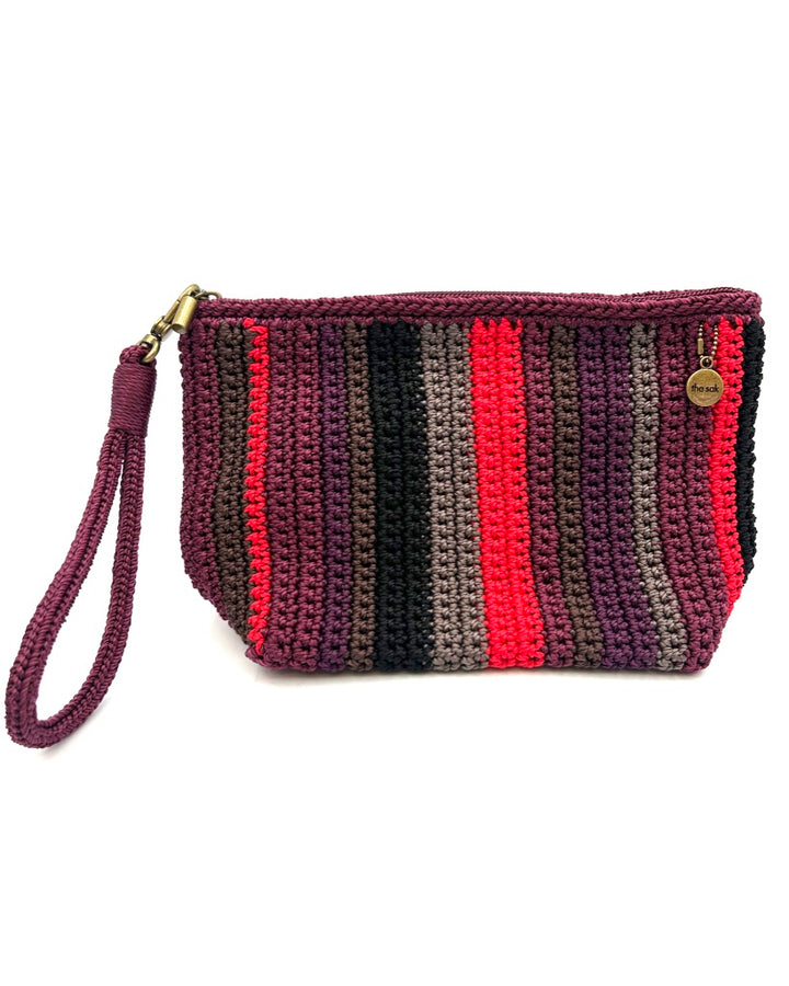 Burgundy Multicolor Crochet Pouch / Wristlet