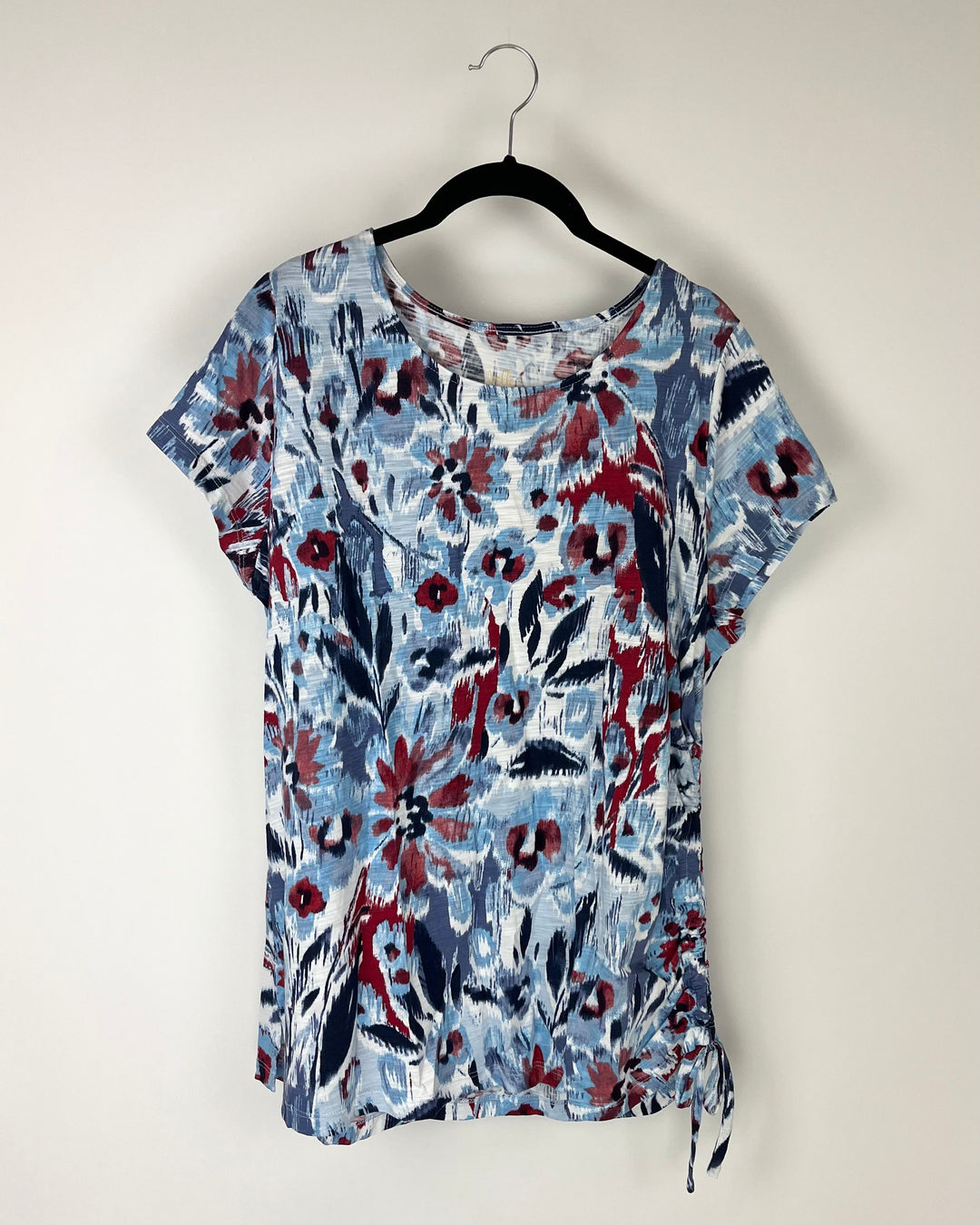 Blue and Red Floral Tie-Dye Top - Size 14-16