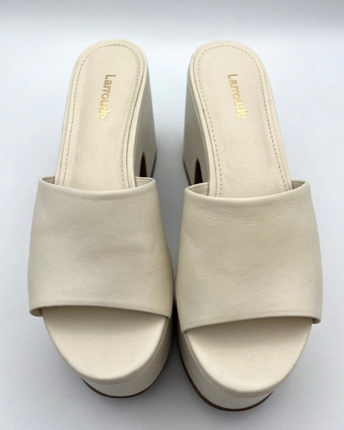 Cream Leather Platform Sandal - Size 6.5, 7, 9.5, and 10