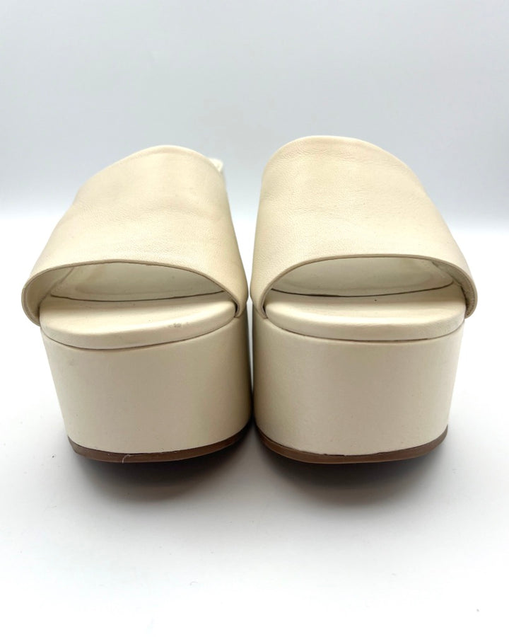 Cream Leather Platform Sandal - Size 6.5, 7, 9.5, and 10
