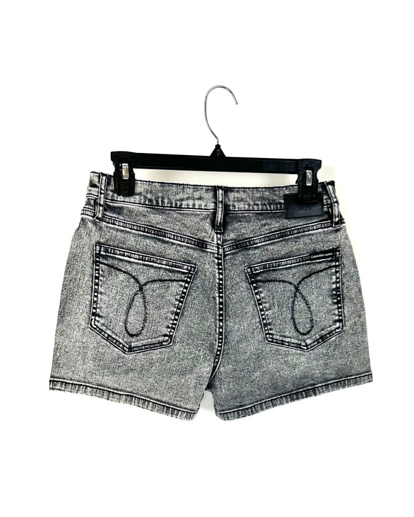 Grey and Black High Rise Acid Wash Shorts - Size 28