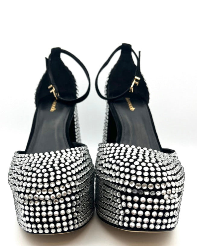 Silver Rhinestone Platform Heels - Size 9