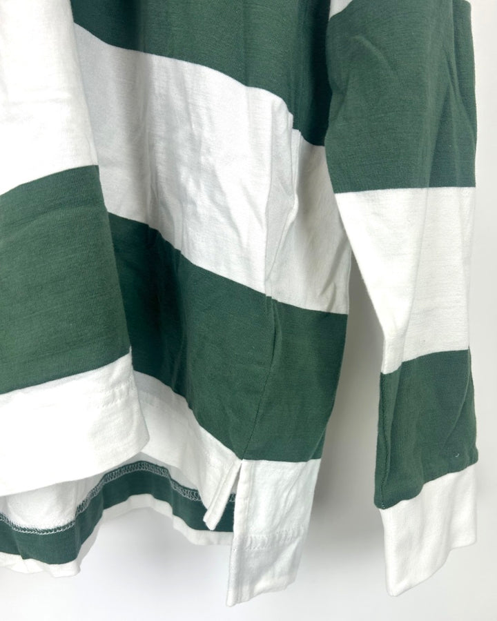 Long Sleeve Green And White Striped Polo Top - Men's Medium/Women's Large