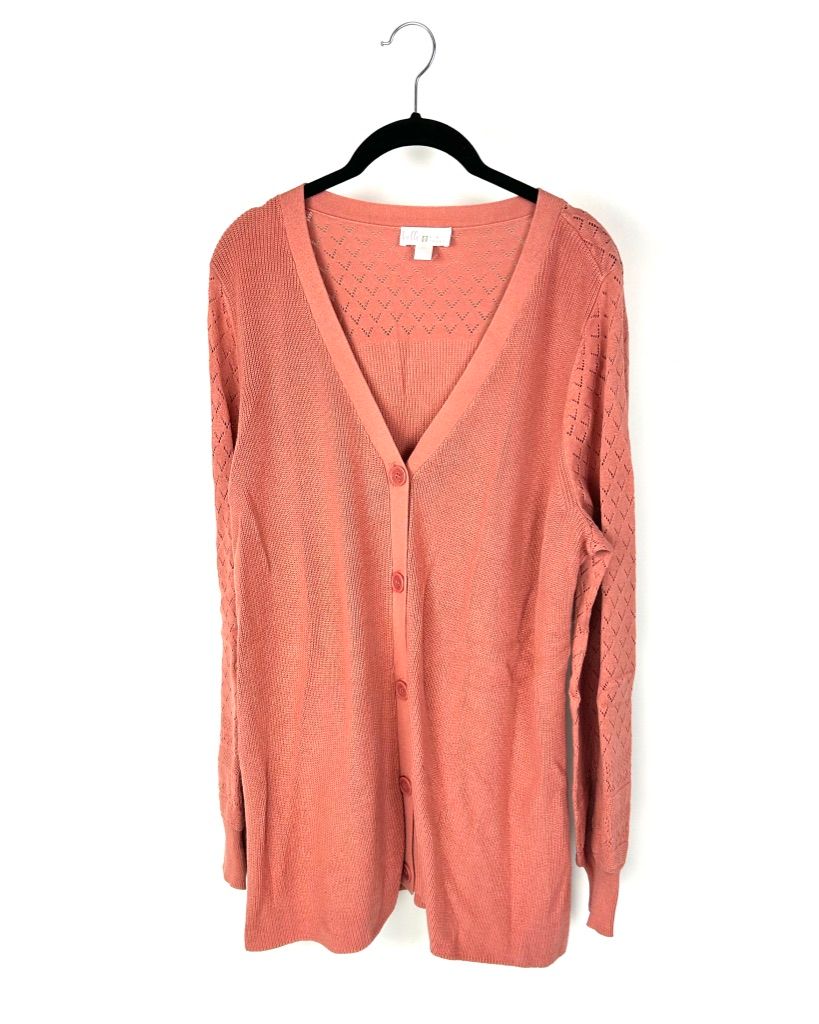 Salmon Button-Up Sweater - Size 14-16