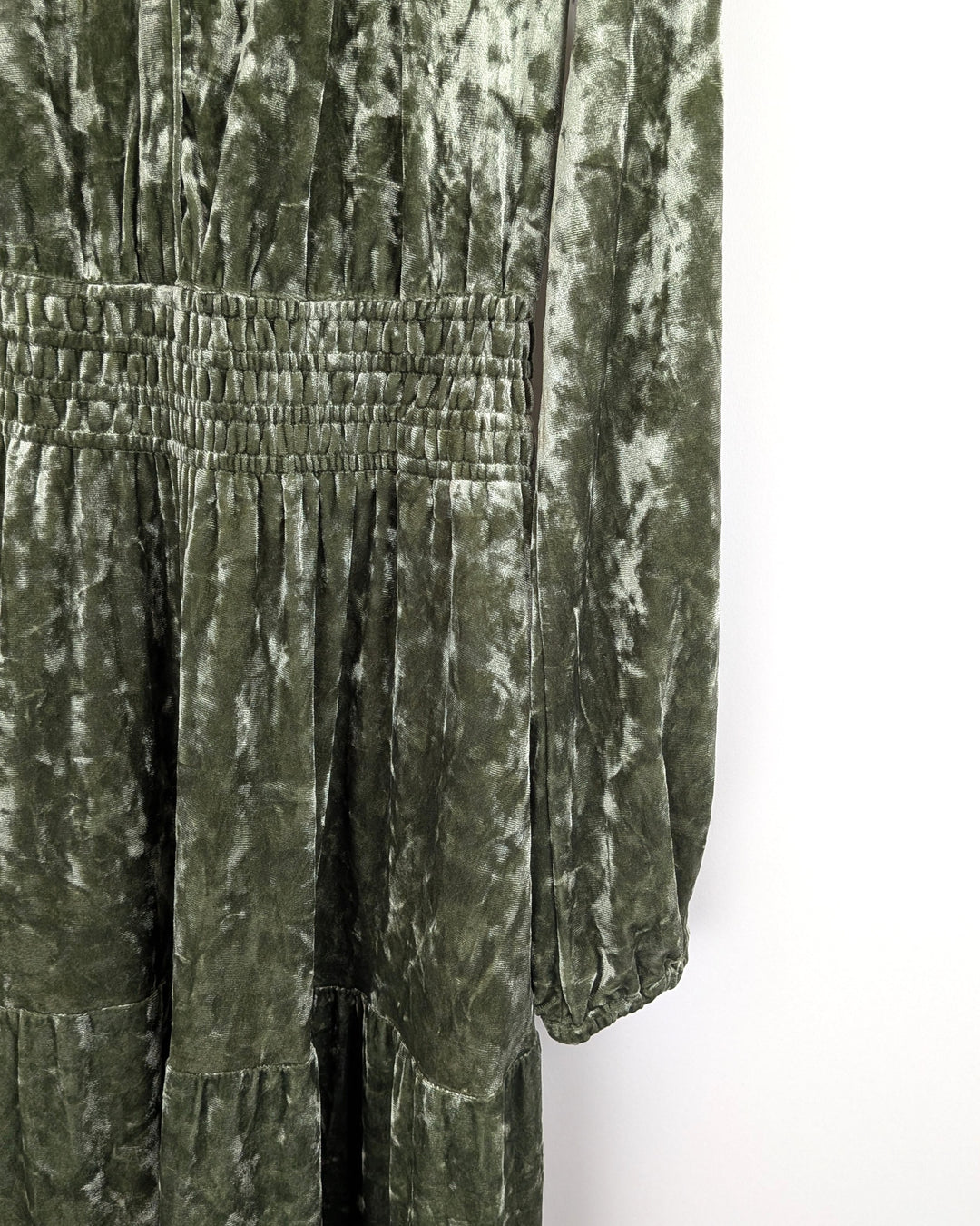 Green Crushed Velvet Long Dress - Size 6/8