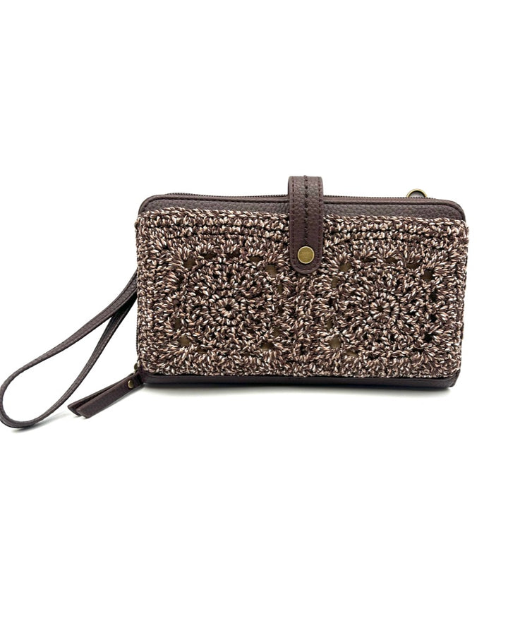Brown Crochet Crossbody Bag / Wristlet