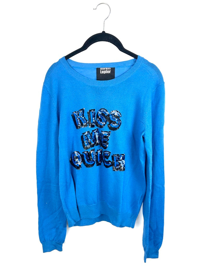Marcus Lupfer Blue "Kiss Me Quick" Sweater - Size Small
