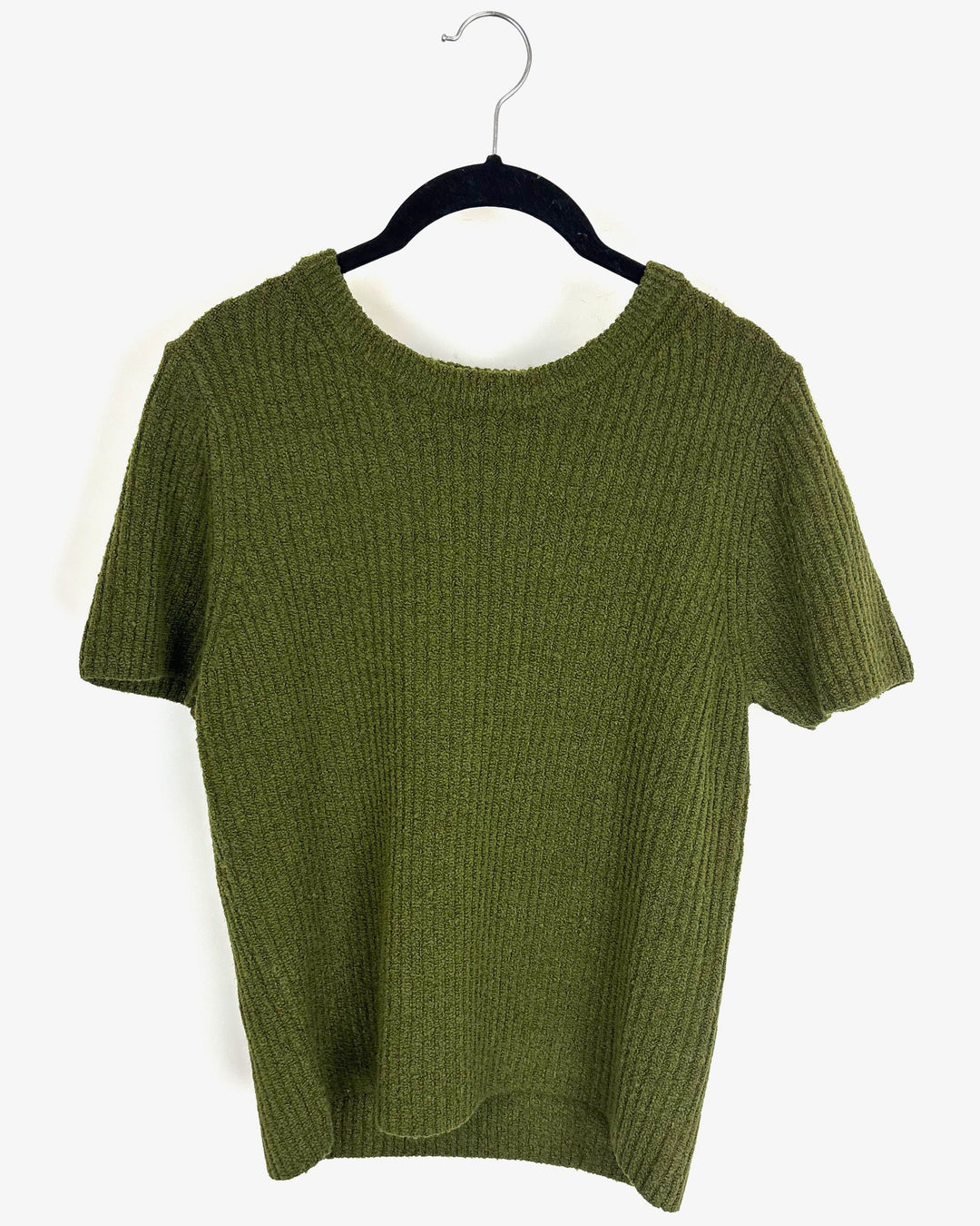Olive Green Ribbed Knit Sweater T Shirt - Size 8/10