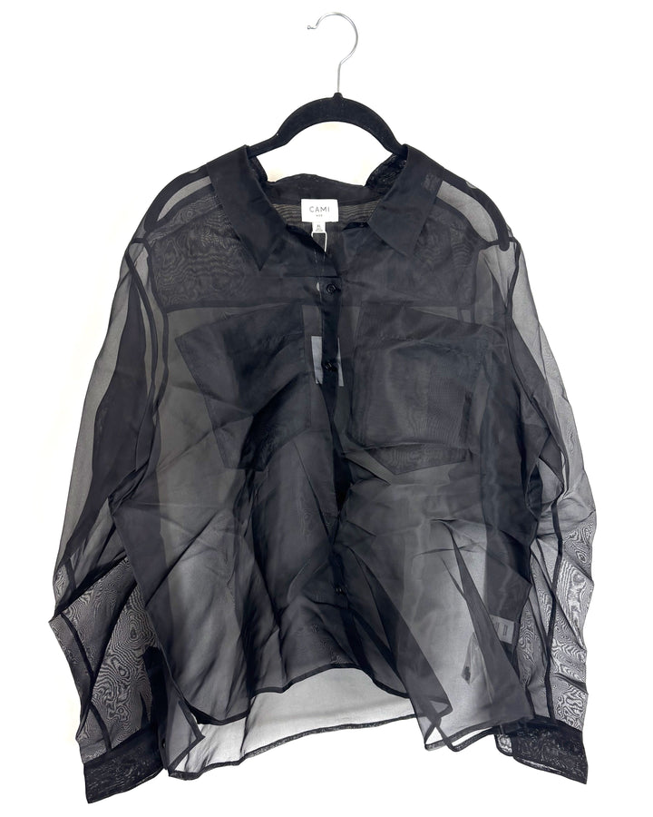 Black Sheer Button Down - Size 12/14
