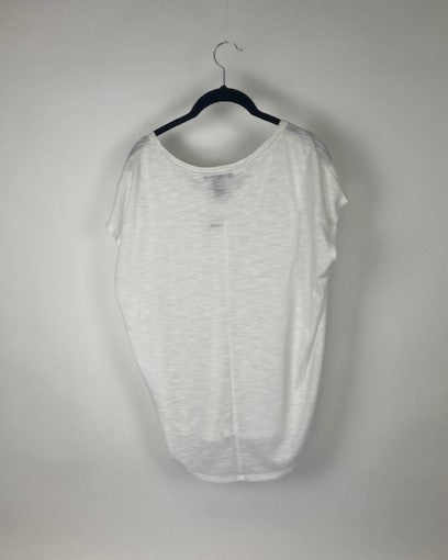 White Short Sleeve V-Neck Top - Small