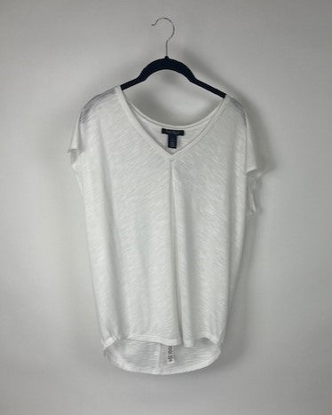 White Short Sleeve V-Neck Top - Small