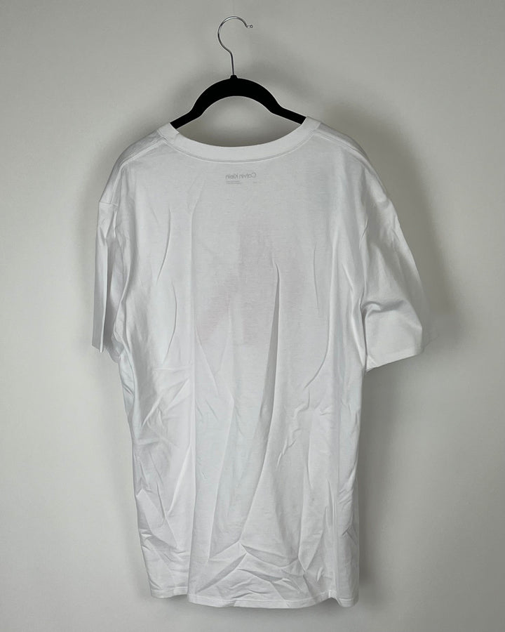 MENS White T-Shirt with Orange Logo - Large