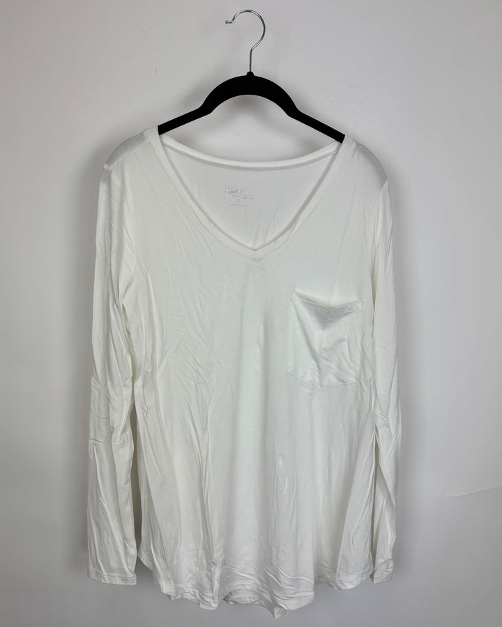 White Lone Sleeve V Neck Top - Size 2/4