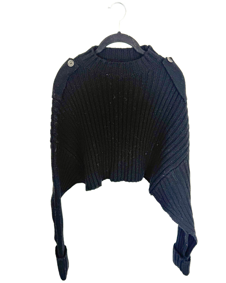 Black Cropped Mock Neck Ribbed Sweater - Size 2/4