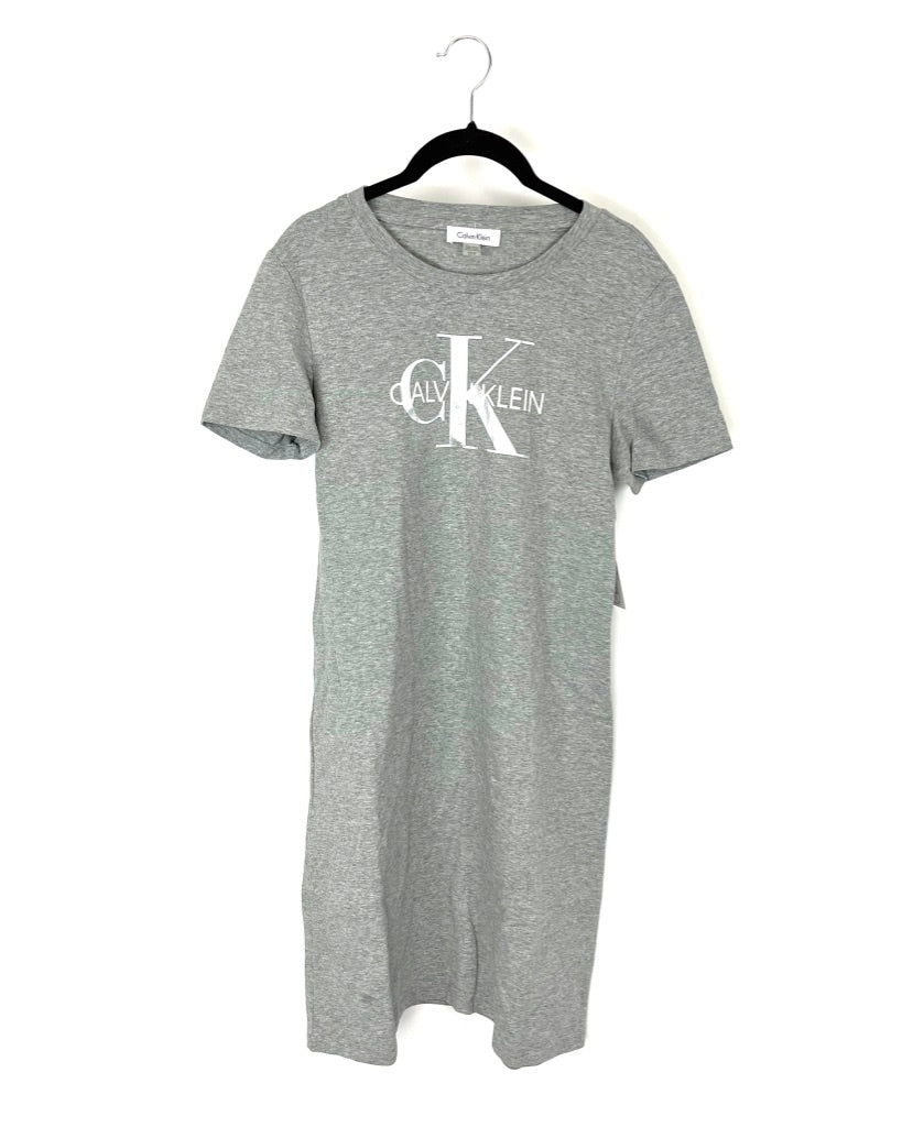 Light Grey With Metallic Logo TShirt Dress - Small