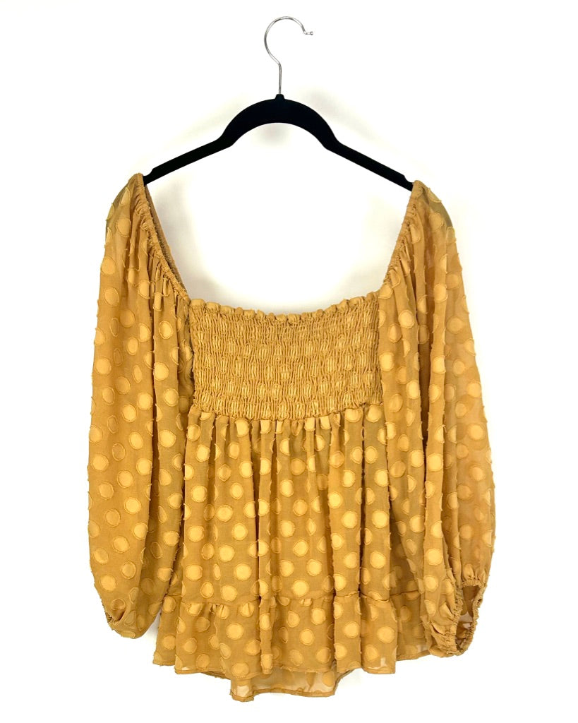 Flowy Yellow Polka Dot Tie Top - Small