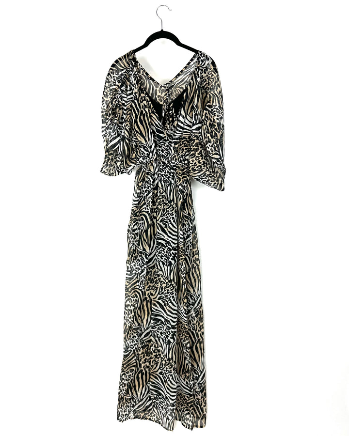 Animal Print Tie Waist Maxi Dress - Size 00 - 18