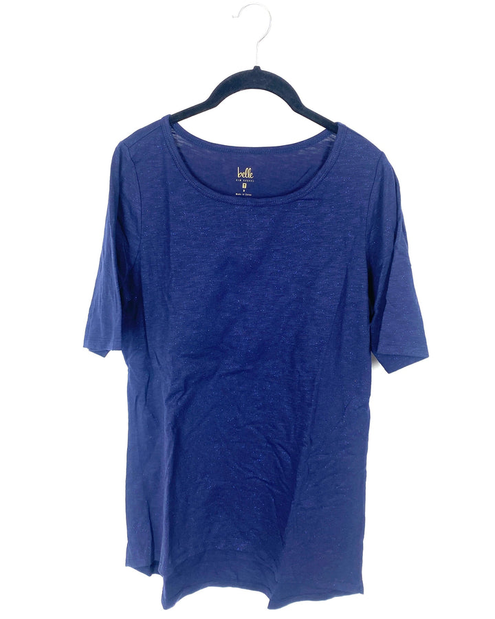 Sparkly Navy Blue Scoop Neck T Shirt - Small