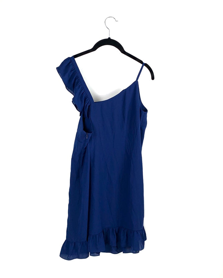 Navy Blue One Ruffle Shoulder Dress - Small