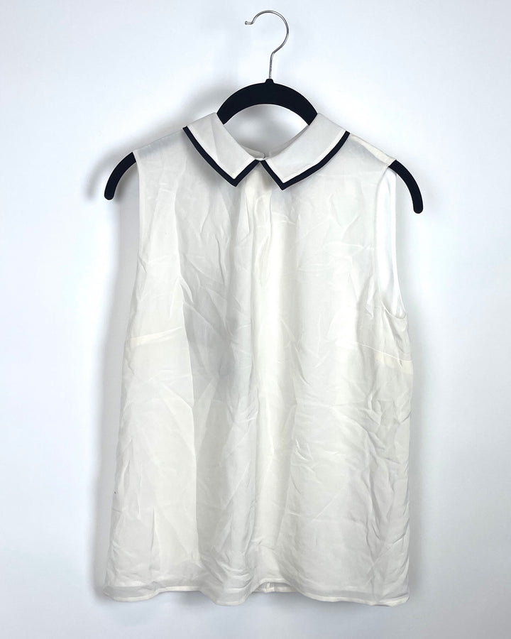 White and Black Collared Blouse - Size 4