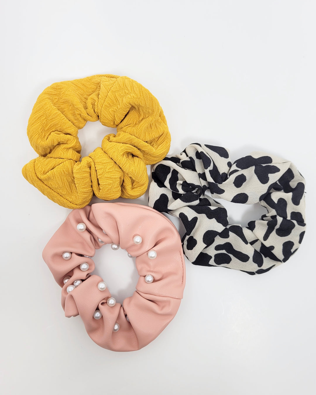 Leopard Print, Pink, and Yellow Scrunchie Set