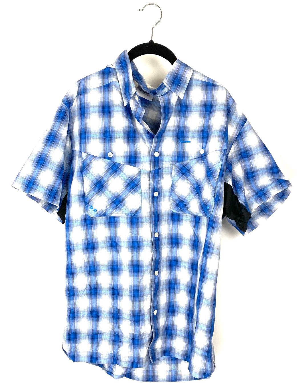 MENS Blue Plaid Button Up Shirt - Medium