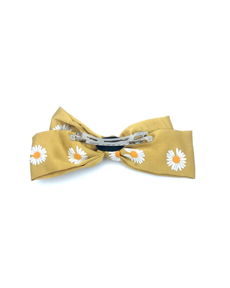 Yellow Bow Clip With Daisy Accents