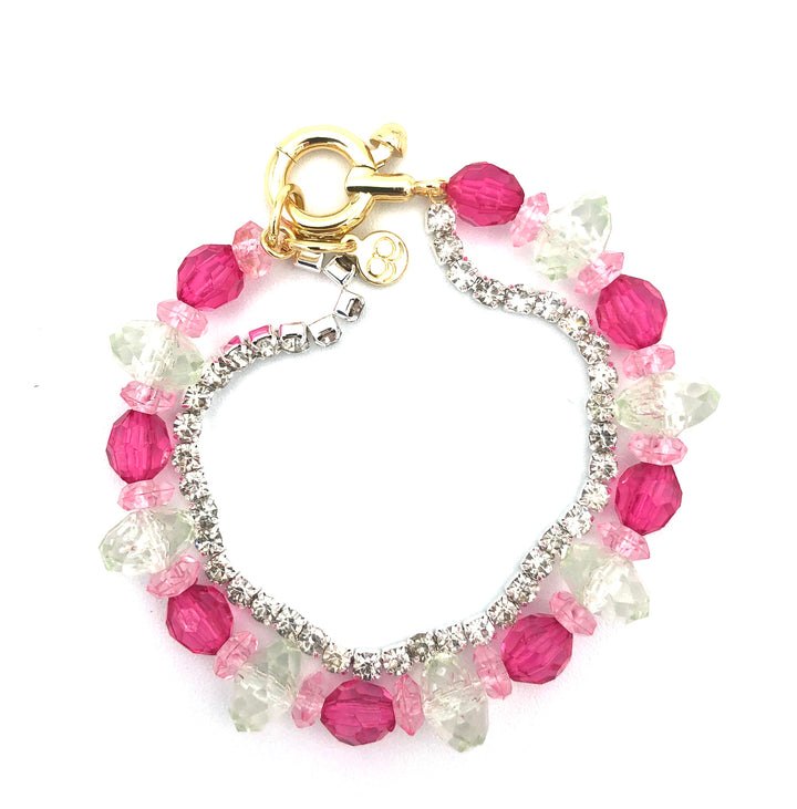 Pink Bead and Rhinestone Bracelet