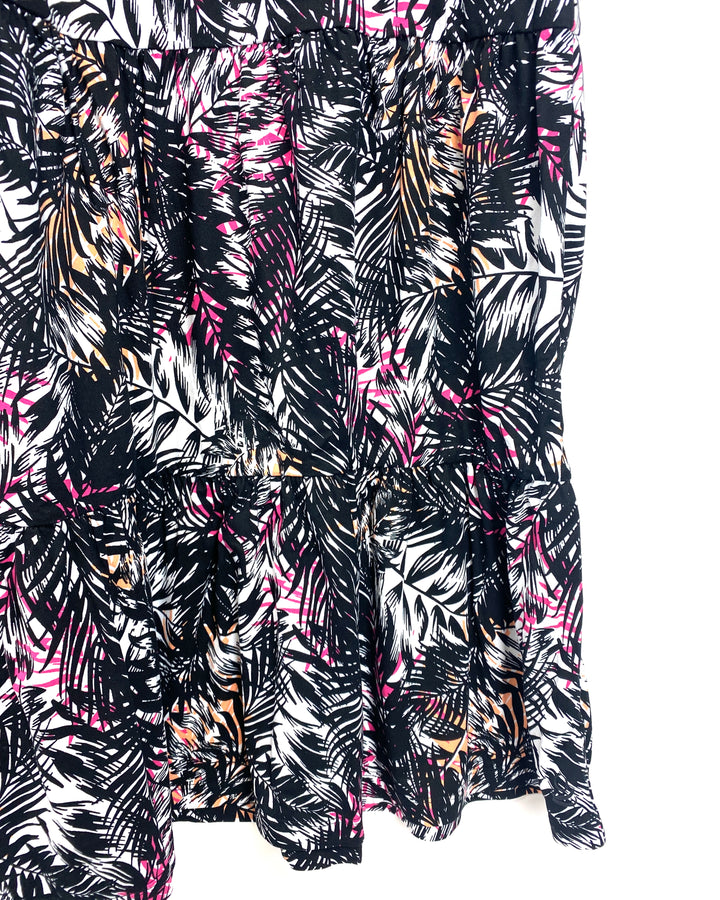 Black And Pink Tropical Scoop Neck Maxi Dress - Size 8/10