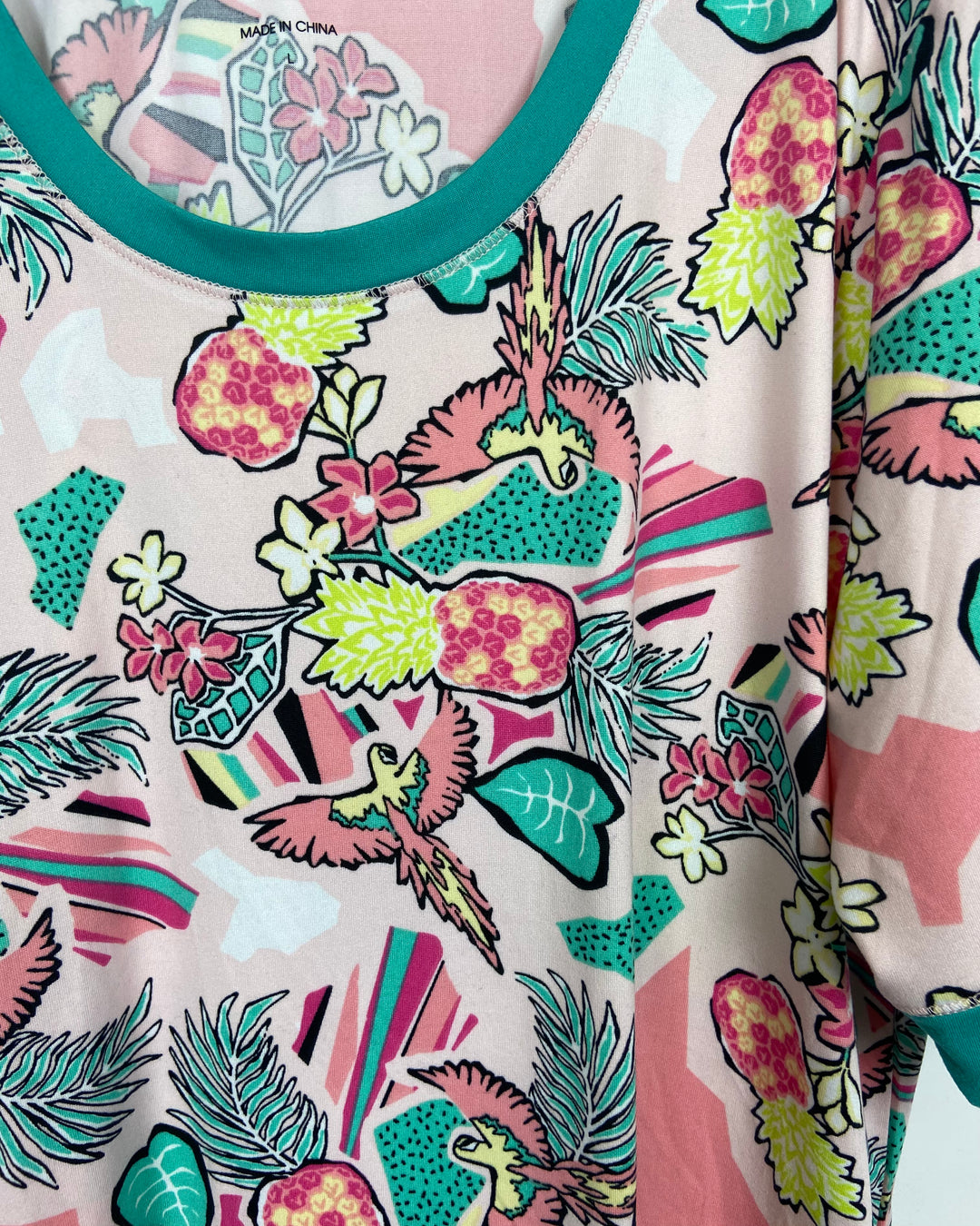 Pink and Green Tropical Print Dress - Small/Medium