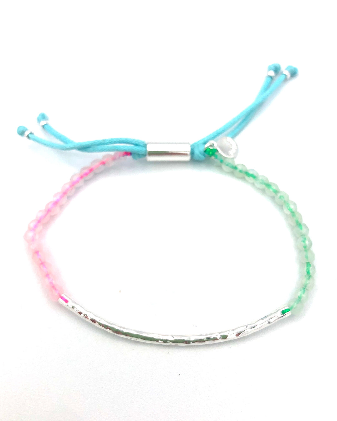 Beaded Rope Bracelet With Silver Bar - Black, Pink and Neon Multicolor