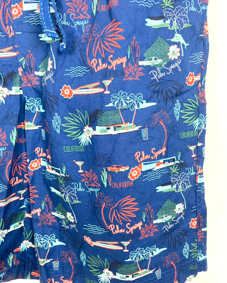MENS Blue Vacation Print Pajama Shorts - Medium