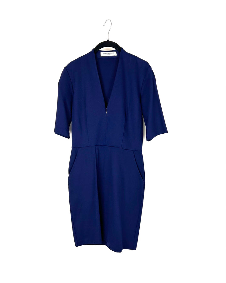 Navy Blue Dress With Cropped Sleeves - Small
