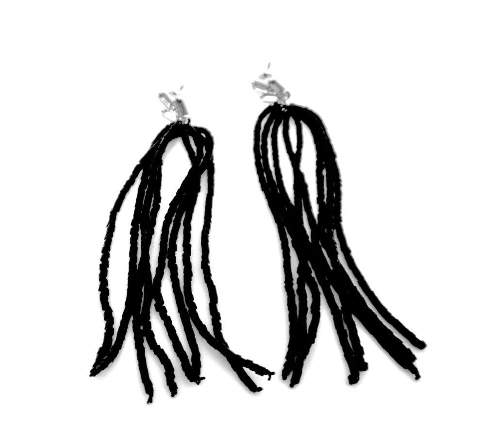 Black Beaded Tassel Earrings - The Fashion Foundation - {{ discount designer}}