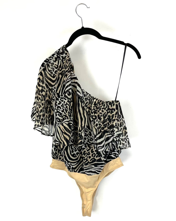 Animal Print One Shoulder Bodysuit - Size 0 - 10