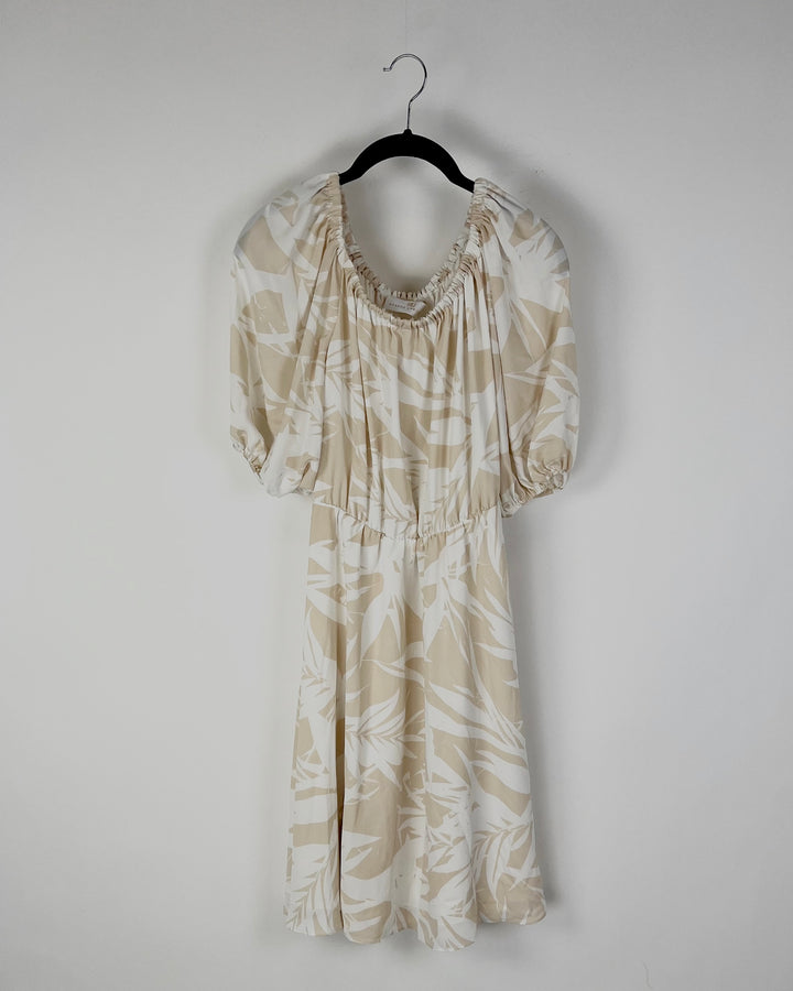 Beige and White Abstract Dress - Small