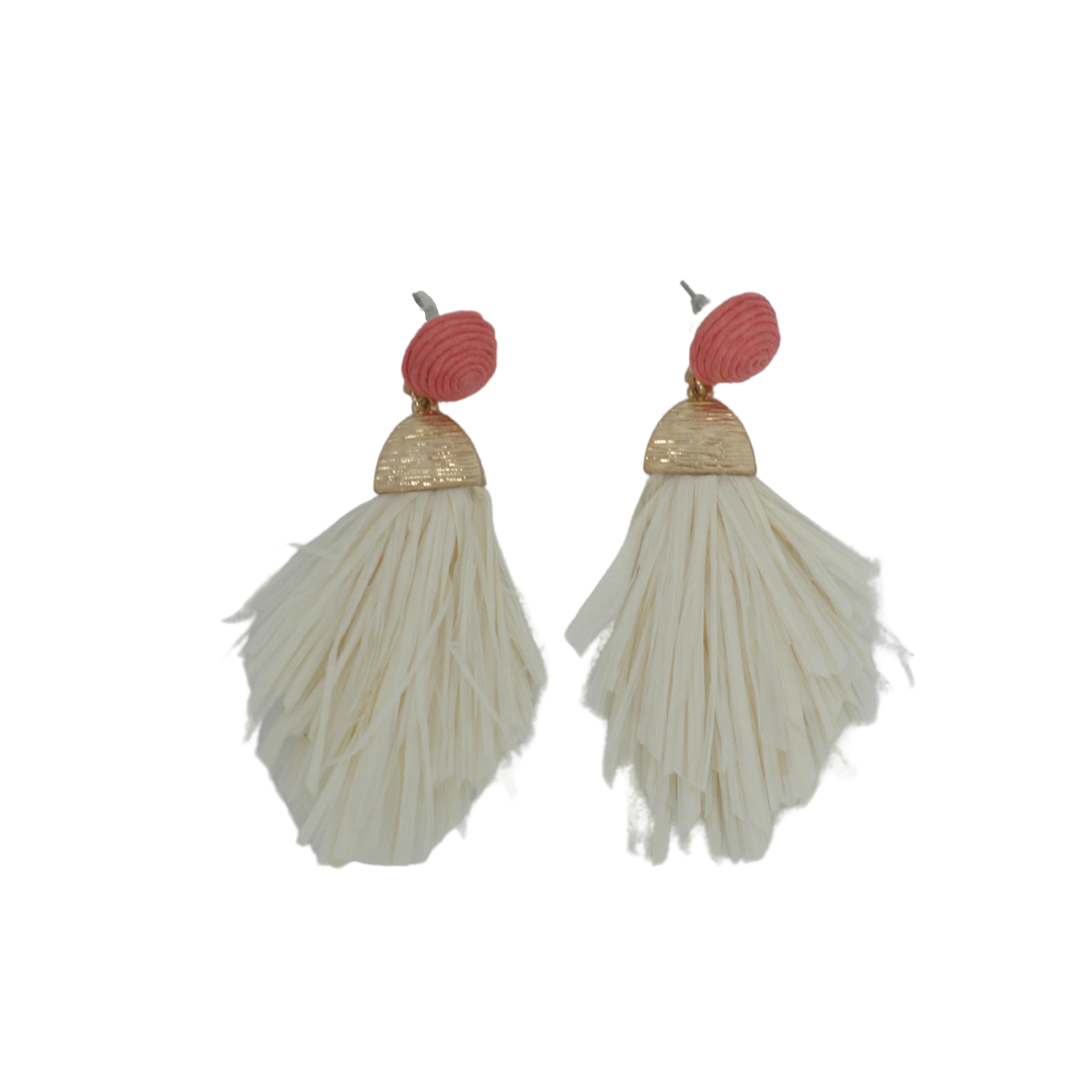Coral Straw Tassel Earrings - The Fashion Foundation - {{ discount designer}}