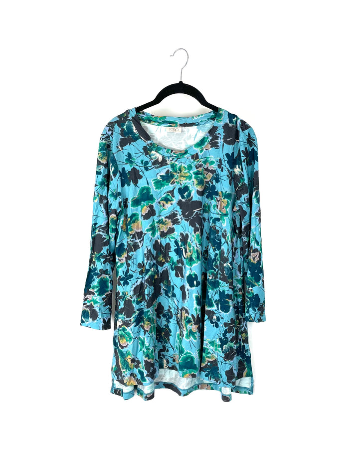 Blue Floral Long Sleeve Top - Small