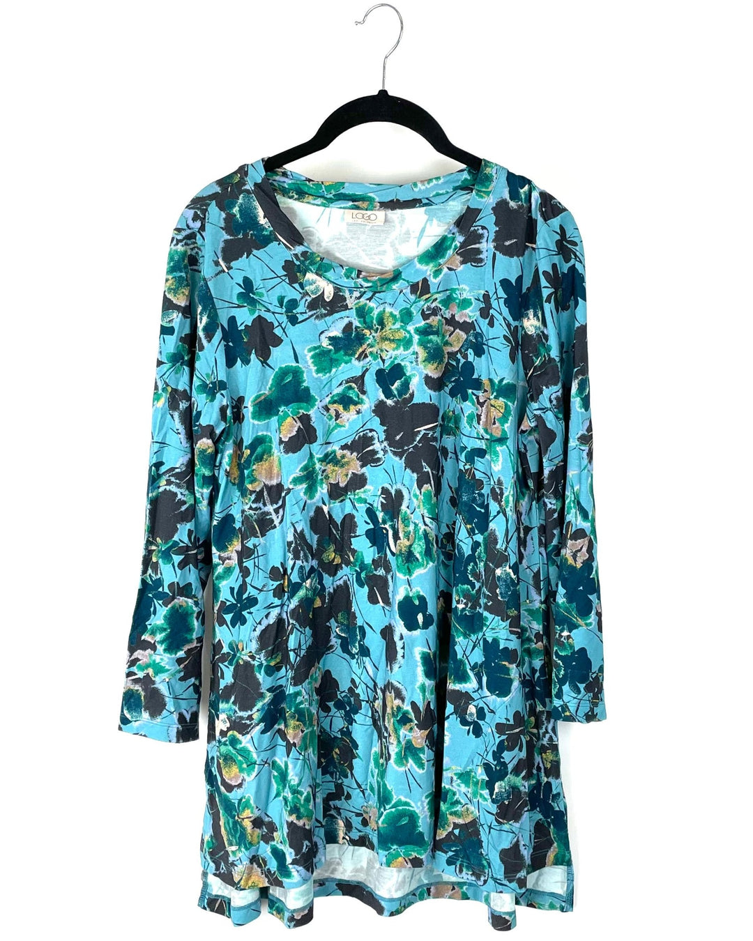 Blue Floral Long Sleeve Top - Small