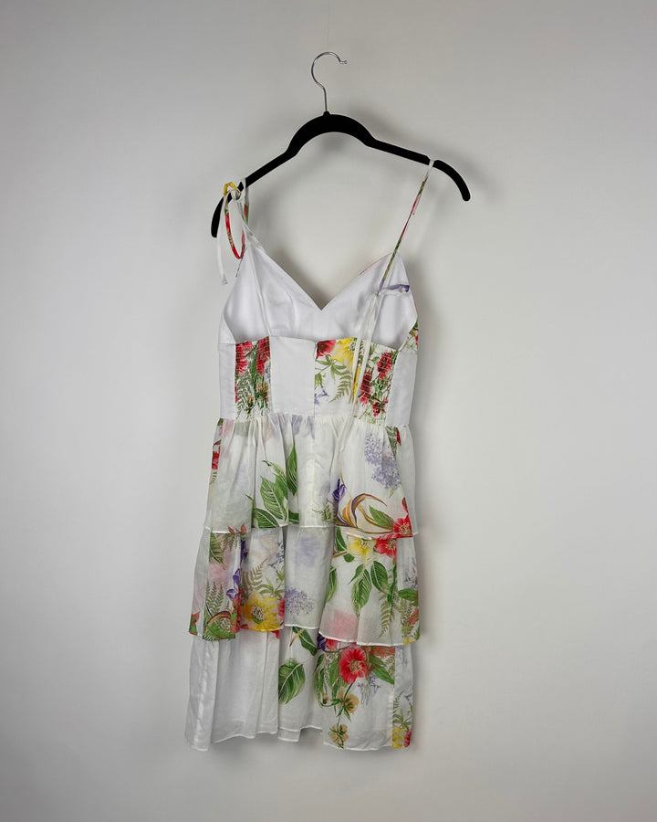 White Floral Ruffle Dress - Small