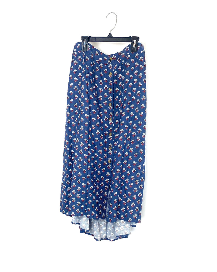 Blue Button Front Skirt - 1X