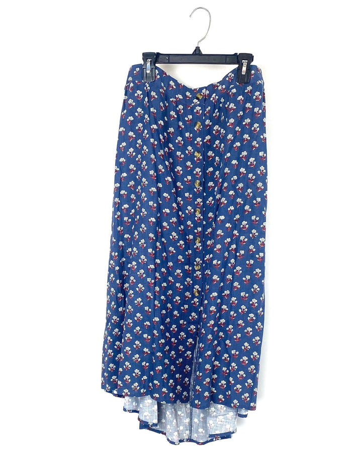 Blue Button Front Skirt - 1X