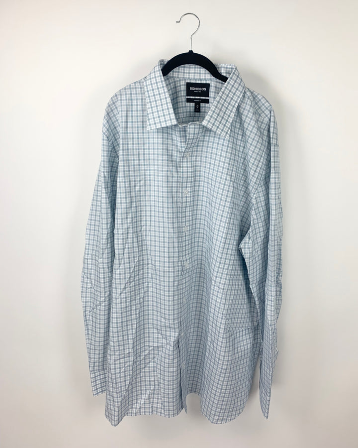 MENS Long Sleeve Teal And White Shirt - Size 20/38