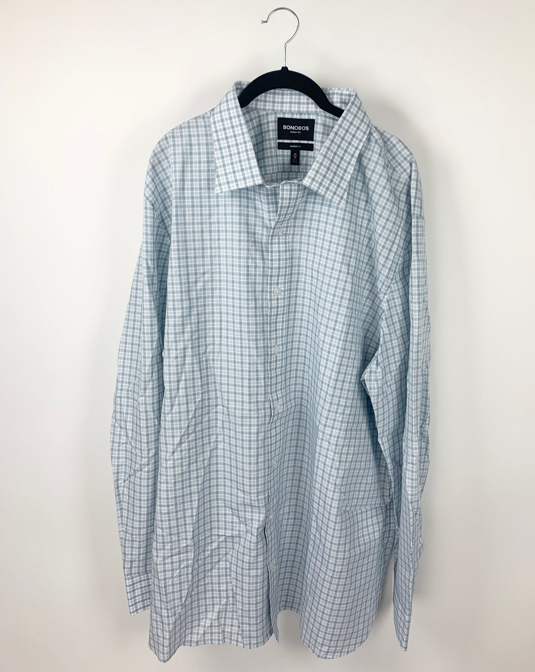 MENS Long Sleeve Teal And White Shirt - Size 20/38