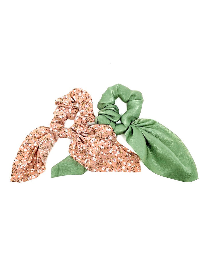Green and Pink Floral Scrunchie Set