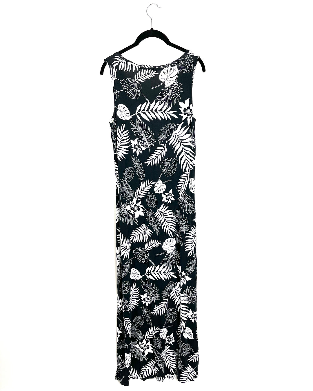 Sleeveless Black And White Tropical Dress - Small