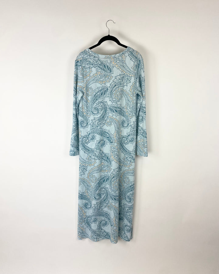 Blue Paisley Long Sleeve Lounge Dress - Small