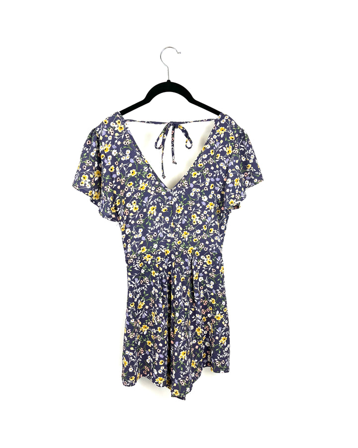 Blue Rain Floral Short Sleeve Romper - Extra Extra Small