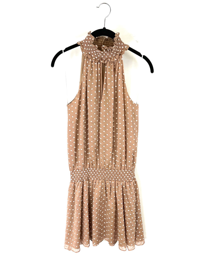 Beige Polka Dot Sleeveless Mini Dress - Size 4-6